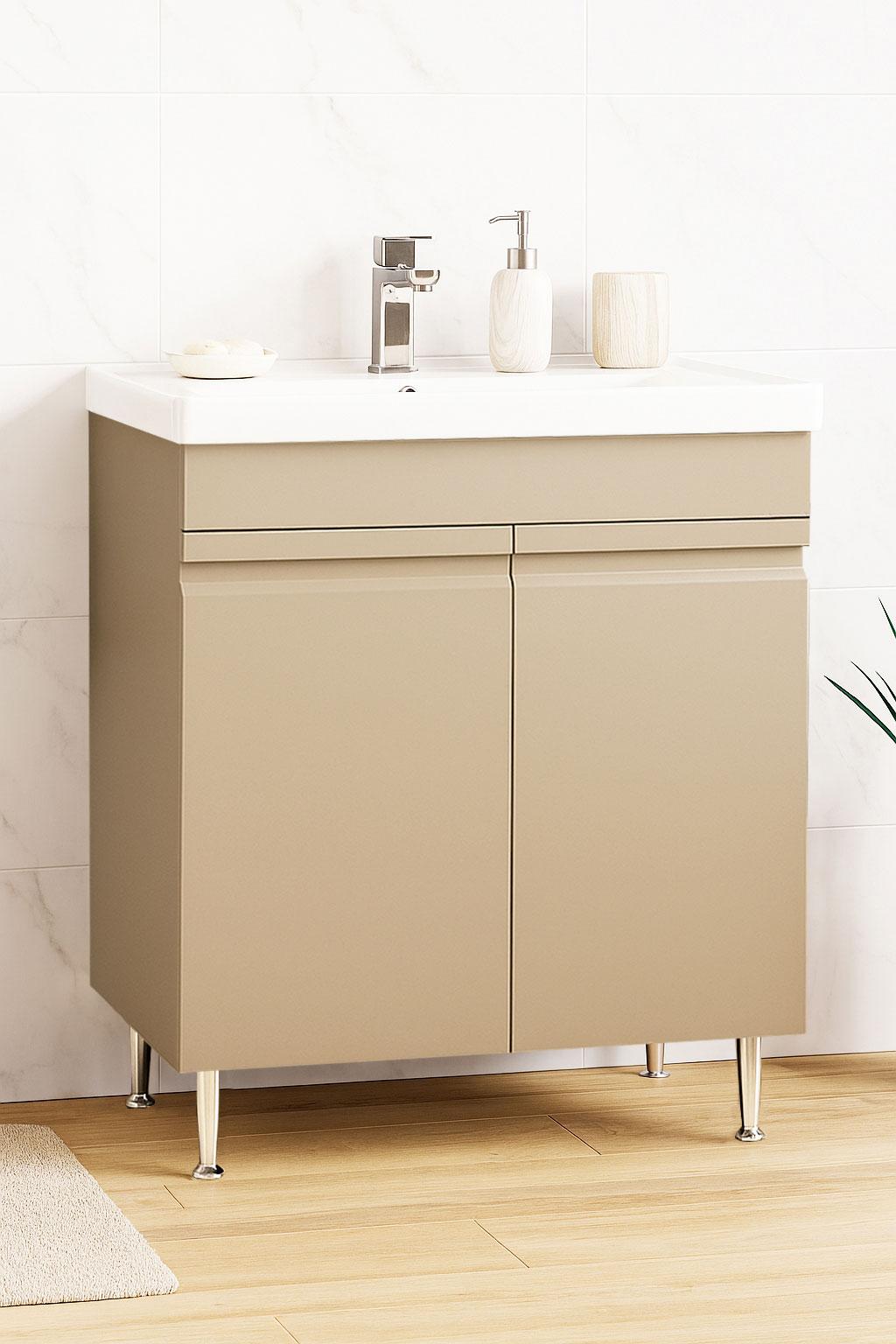 Mobilier Baie MDF și lavoar, Seria 786, 70cm, Cappuccino