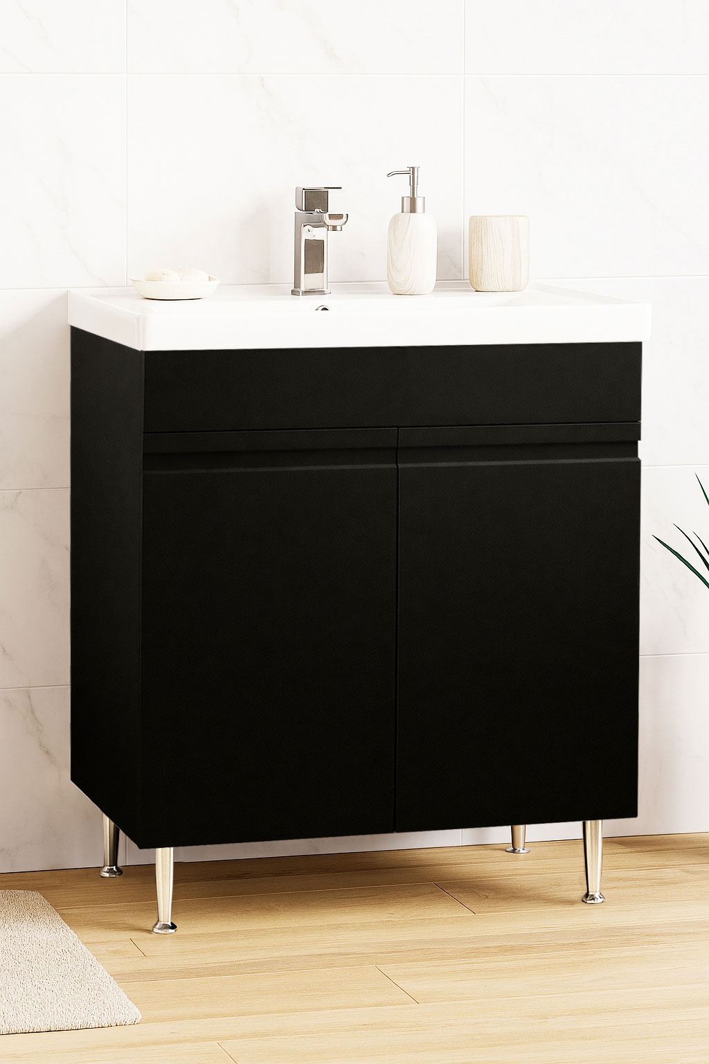 Mobilier Baie MDF și lavoar, Seria 786, 70cm, Negru
