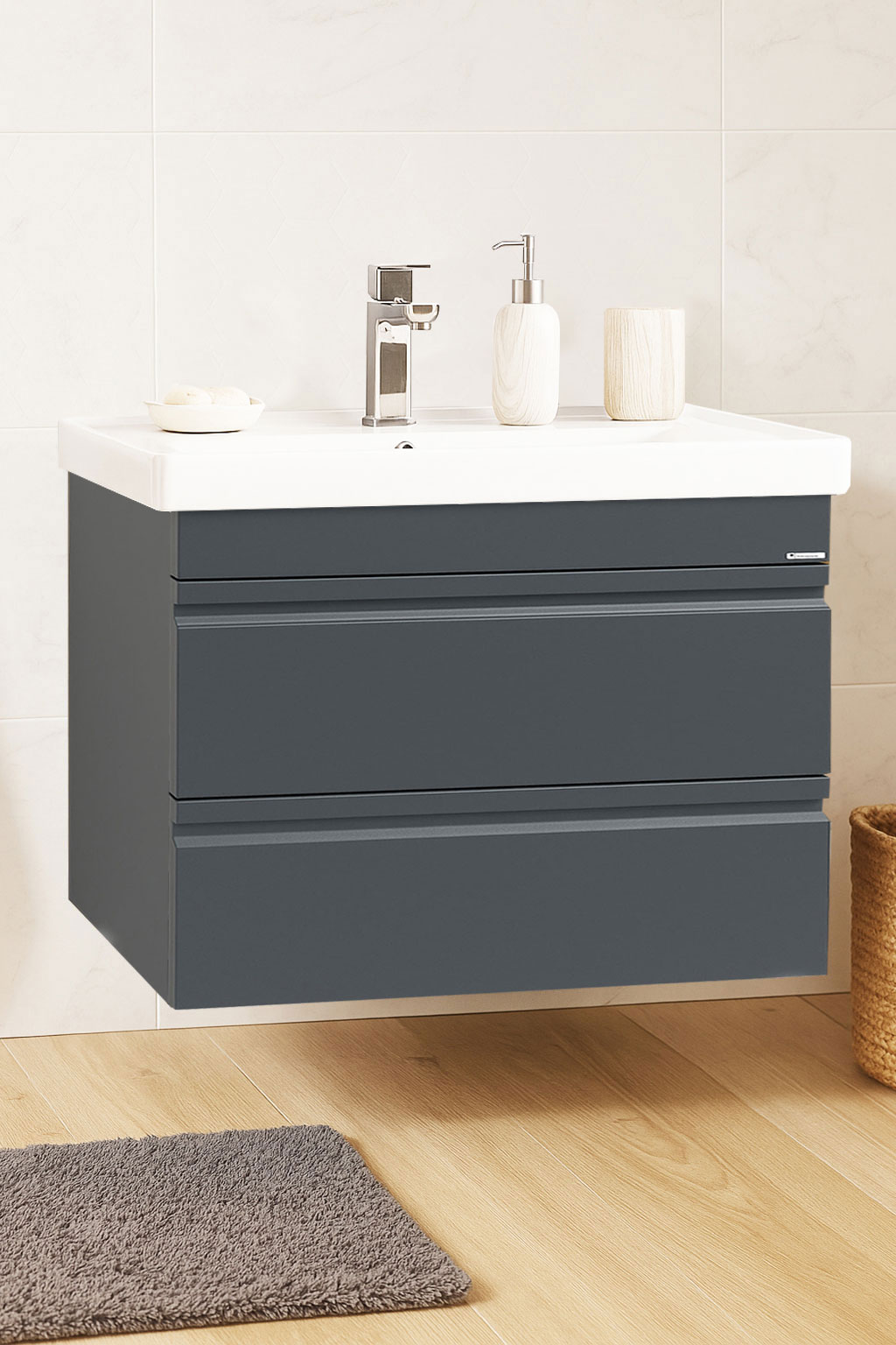 Mobilier Baie MDF și lavoar, Seria 786, Suspendat, Sertare, 70cm, Antracit