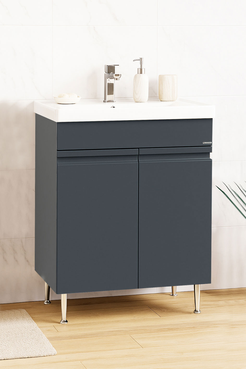 Mobilier Baie MDF și lavoar ceramică, Seria 786, 60cm, Antracit