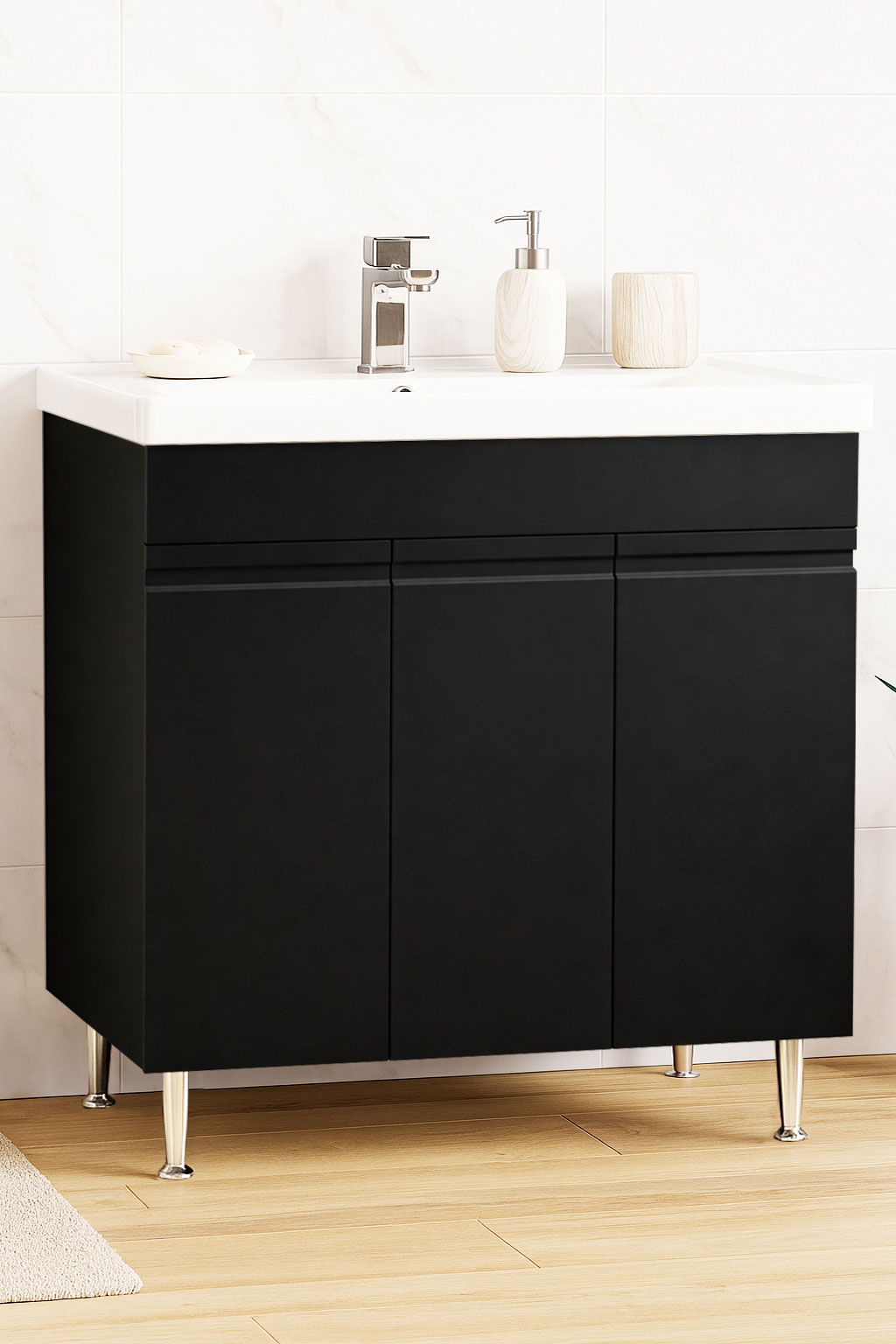 MDF Base and ceramic washbasin Series 786, 80cm, Black