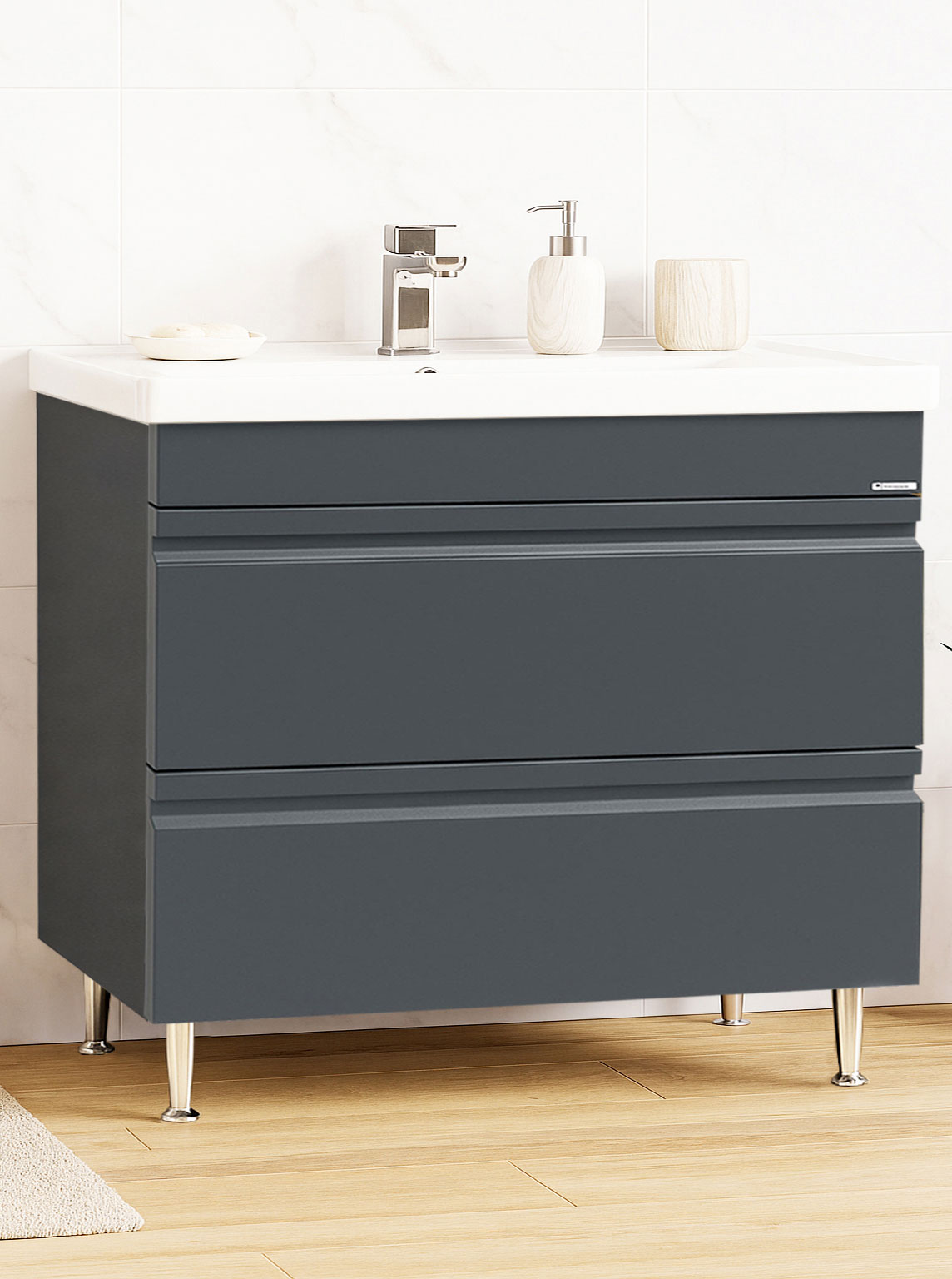 MDF Base and ceramic washbasin Series 786, Drawers, 100cm, Anthracit