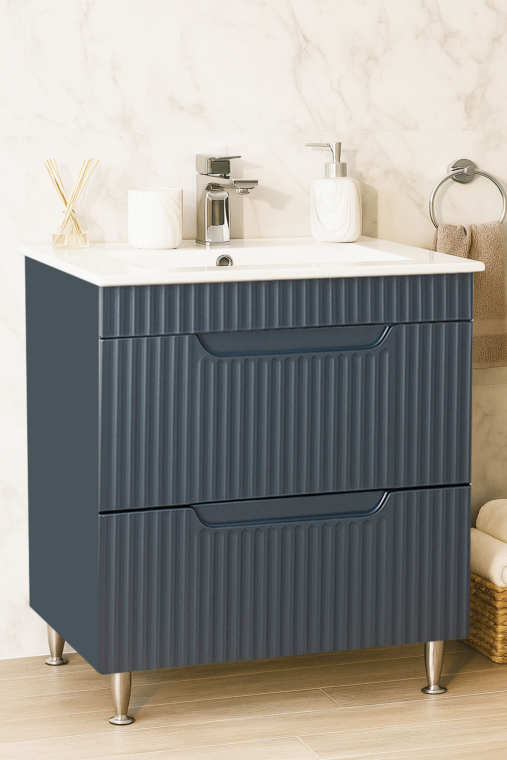 Mobilier Baie MDF și lavoar ceramică, Seria 033, Sertare, 70cm, Antracit