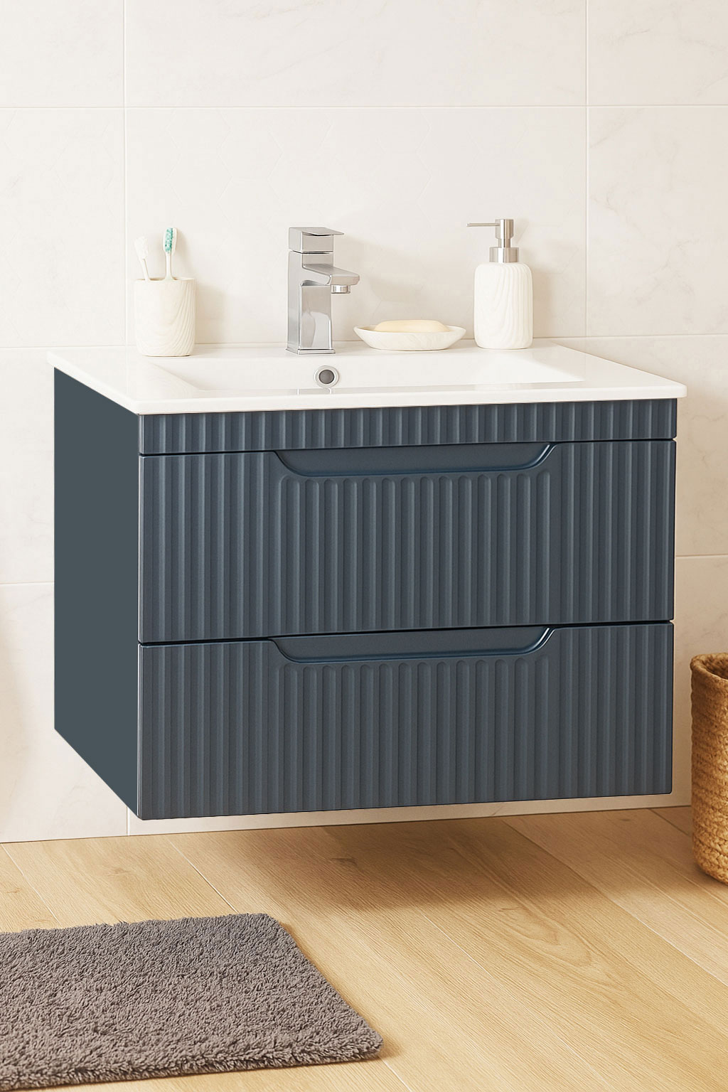 Mobilier Baie și lavoar ceramică, Seria 033, Suspendat, Sertare, 70cm, Antracit