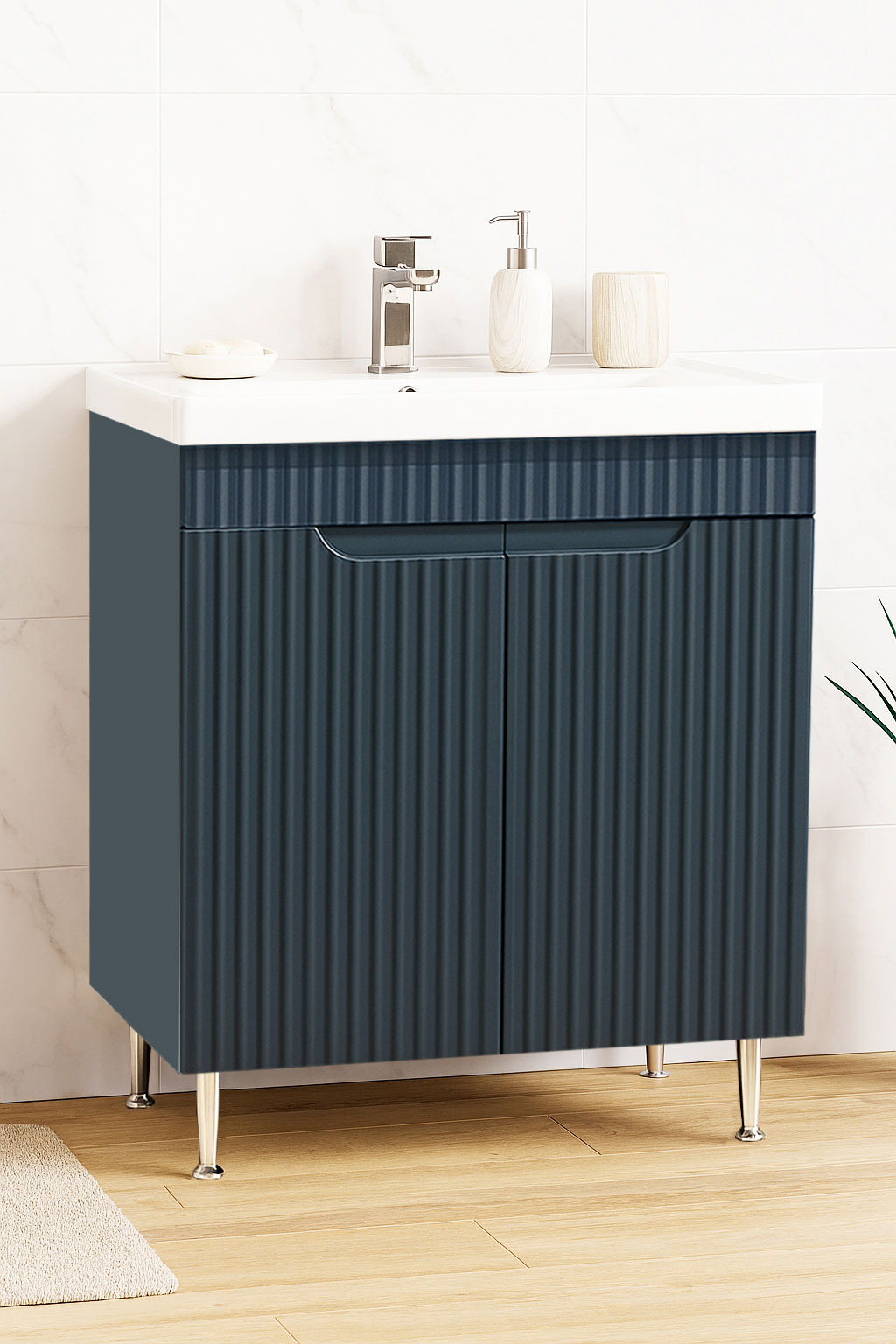 Mobilier Baie MDF și lavoar ceramică, Seria 733, 70cm, Antracit