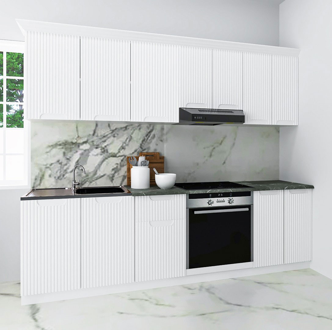 Mobilier de Bucătărie MDF Set, Space, 240cm, Alb Rustic