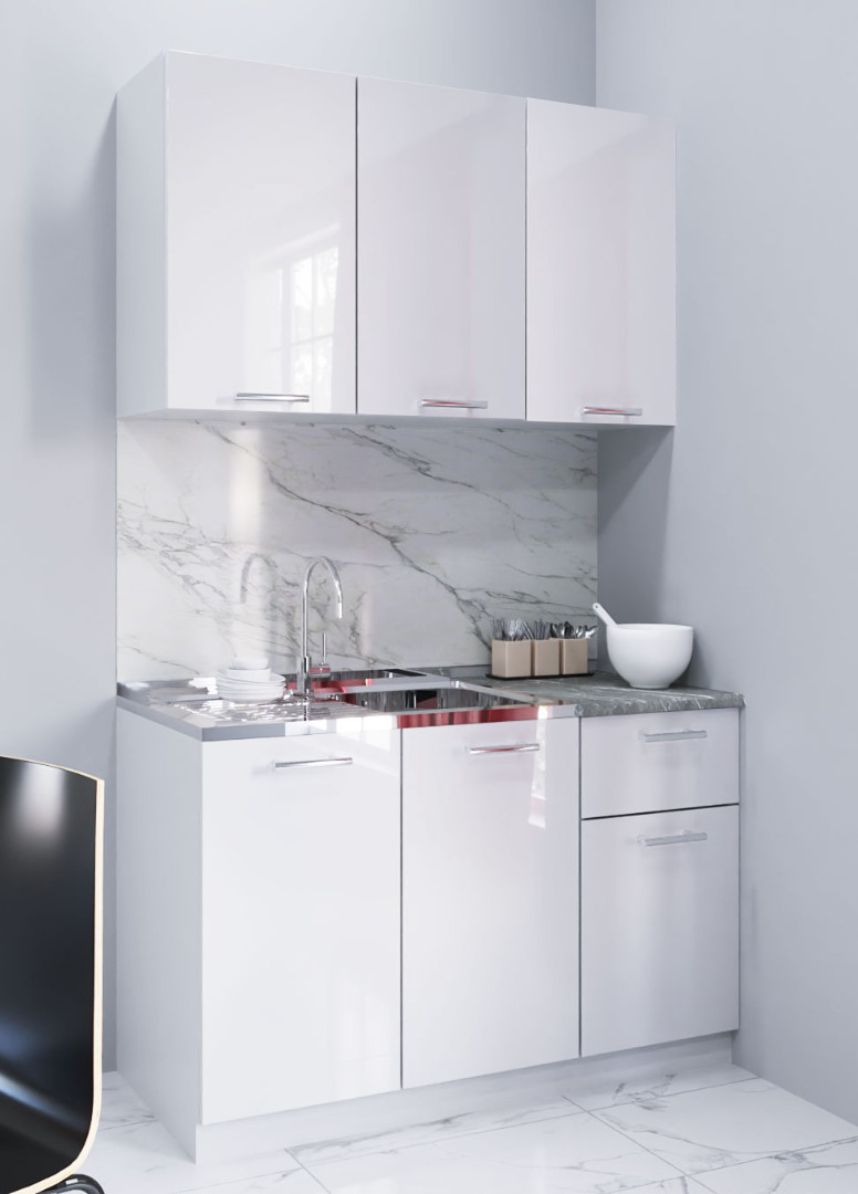 Mobilier de Bucătărie Set, Iris, MDF vopsit ultralucios, 1 sertar, 120cm, Alb