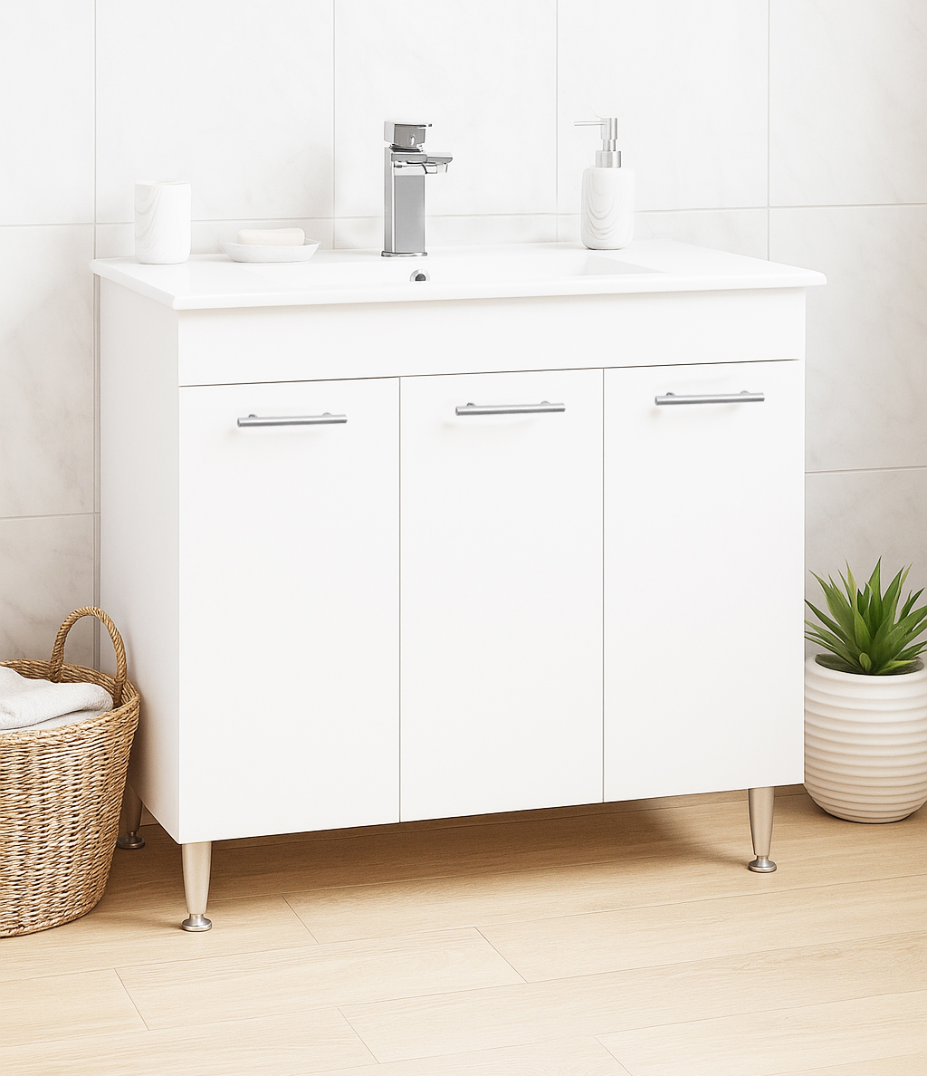 Mobilier baie Kit și lavoar, Seria 067, 80cm, Alb