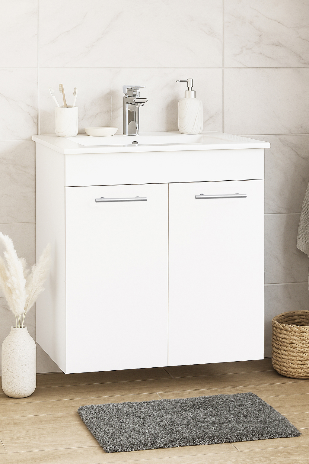 Mobilier baie și lavoar, Seria 067, Suspendat, 2 Uși, 60cm, Alb