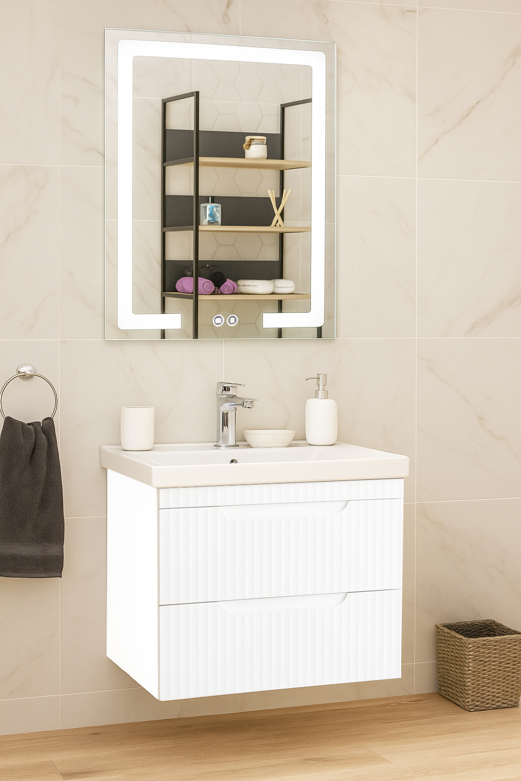 Set Base with sink and mirror Series 733, suspended with drawers 60cm, white