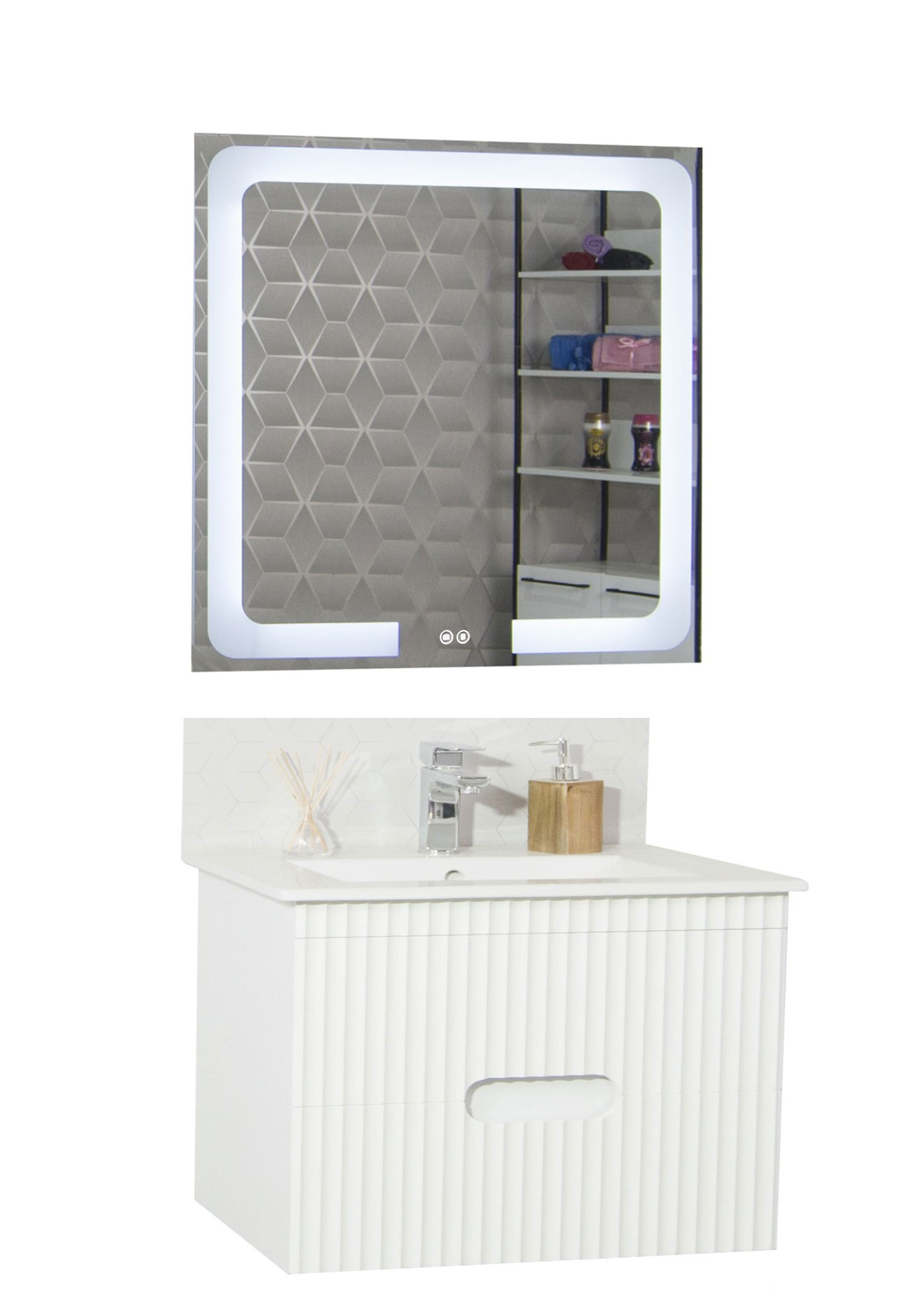 Set Mobilier Baie cu lavoar și Oglindă, Seria 009, Suspendat