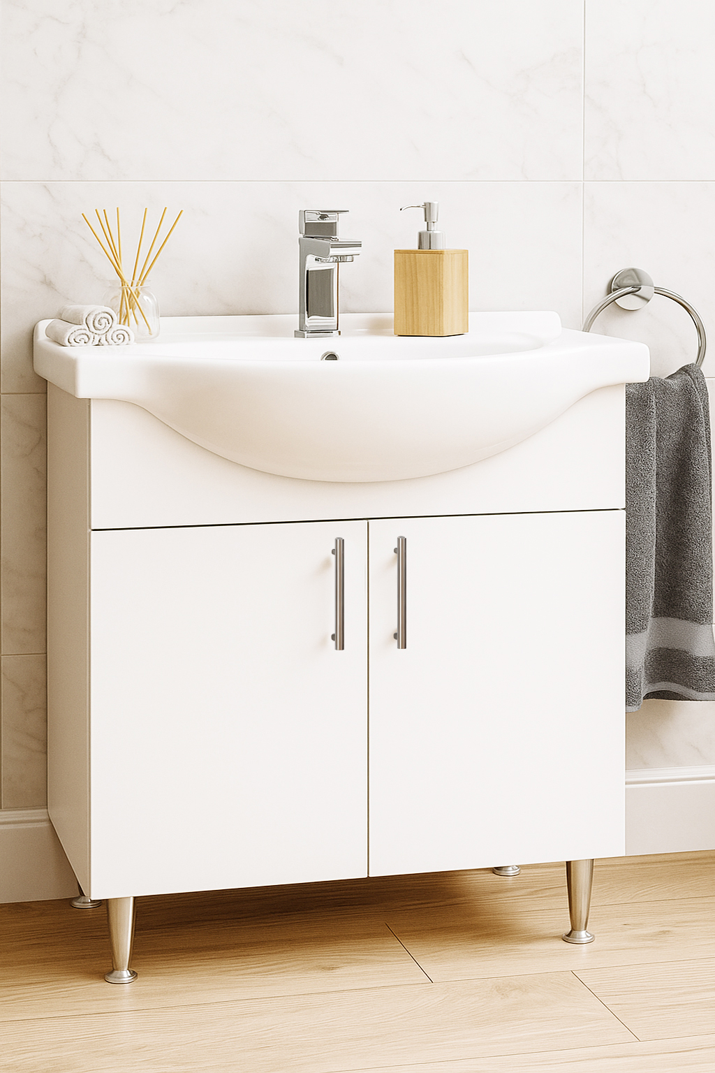 Mobilier Baie eco și lavoar, Seria 001, Montat, 70cm, Alb