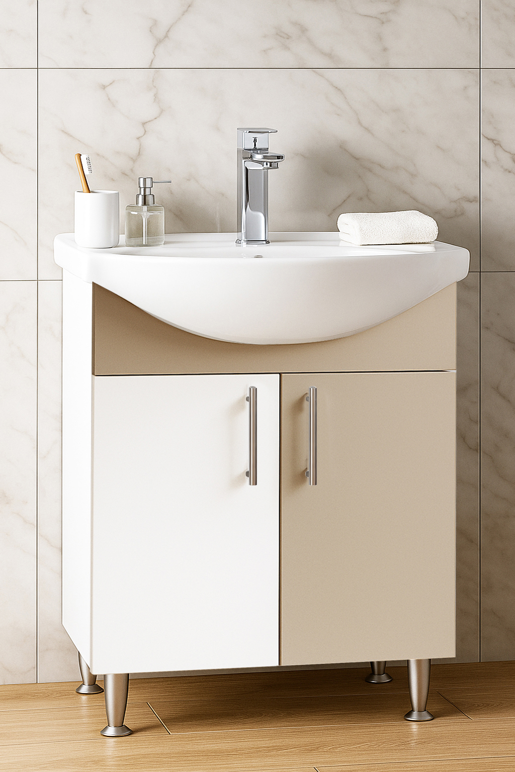 Mobilier Baie eco și lavoar, Seria 001, Montat, 60cm, Cappuccino