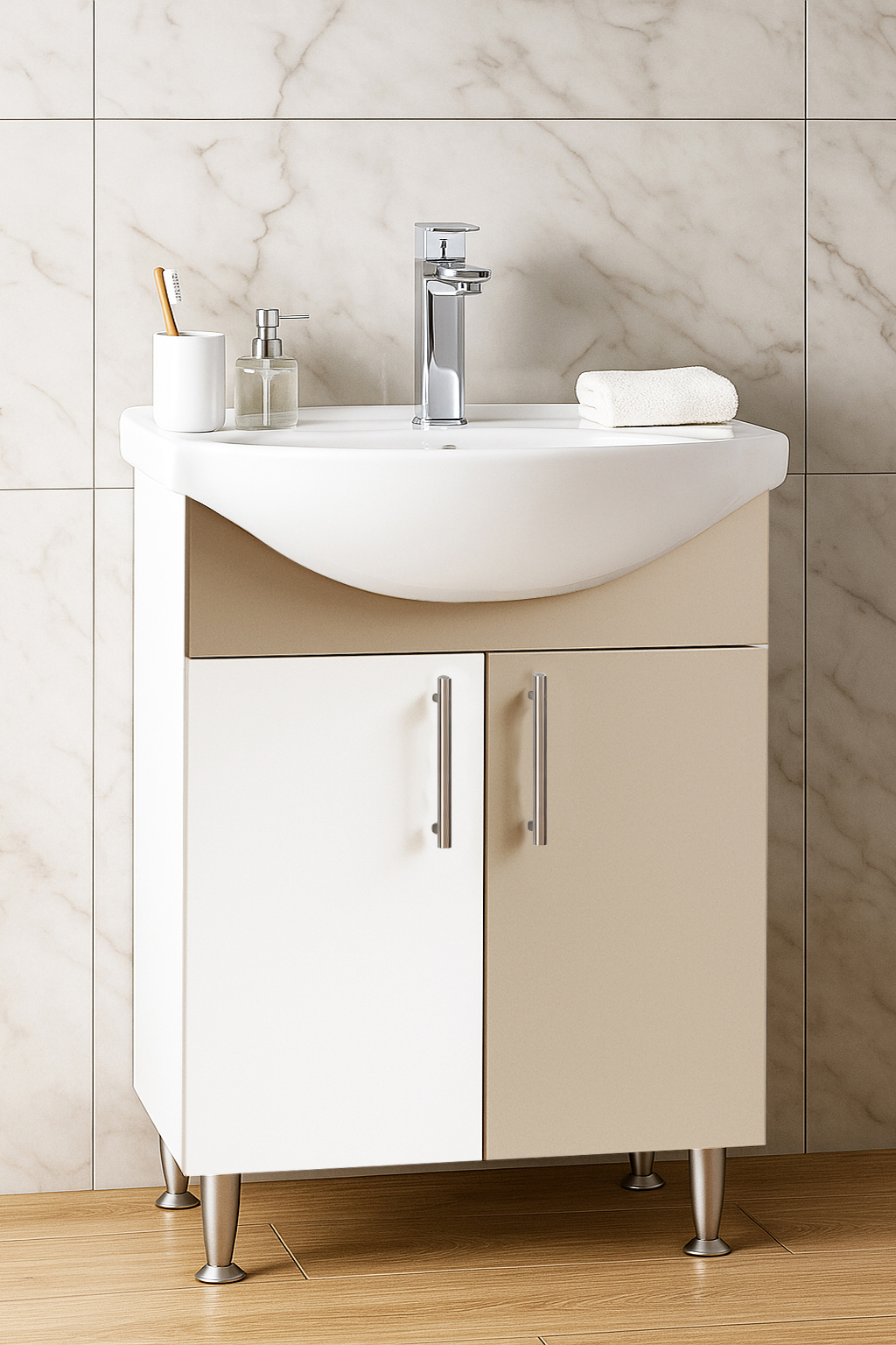 Mobilier Baie eco și lavoar, Seria 001, 55cm, Cappuccino