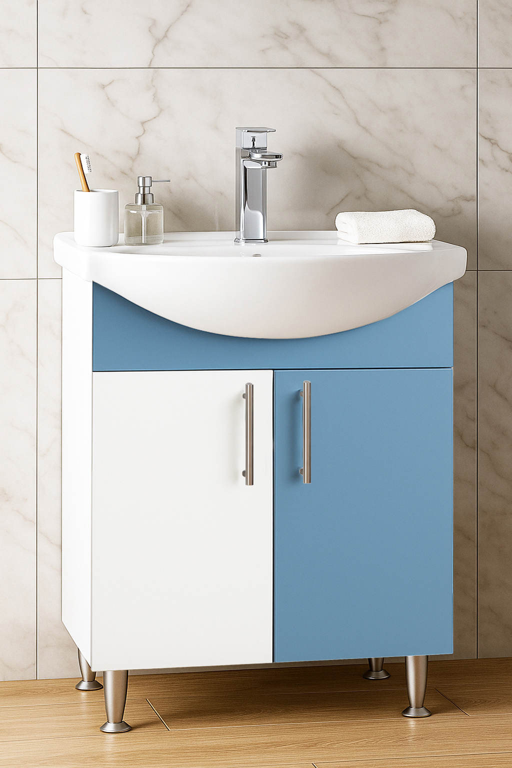 Mobilier Baie eco și lavoar, Seria 001, Montat, 60cm, Bleu