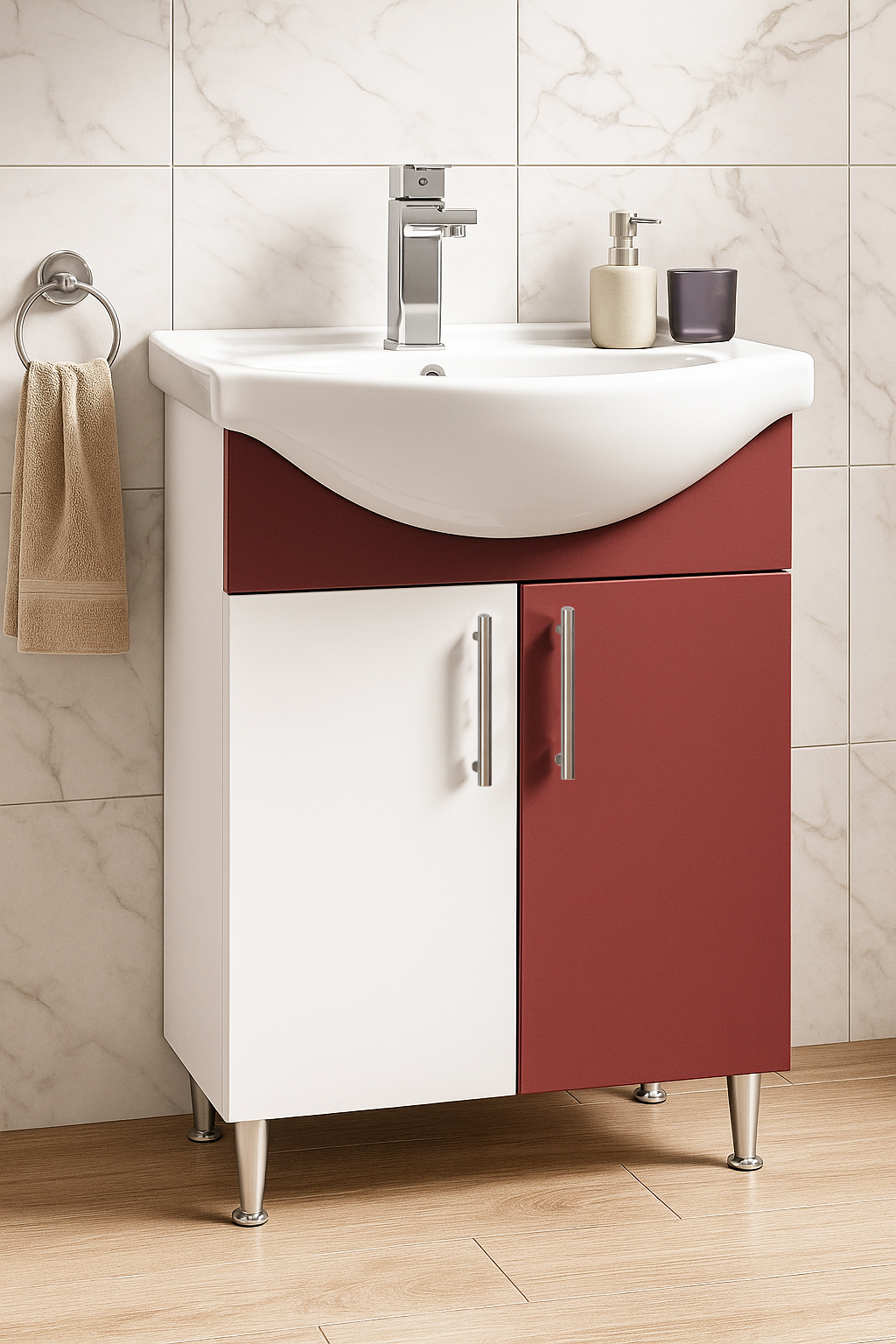 Mobilier Baie eco și lavoar, Seria 001, Montat, 60cm, Bordo