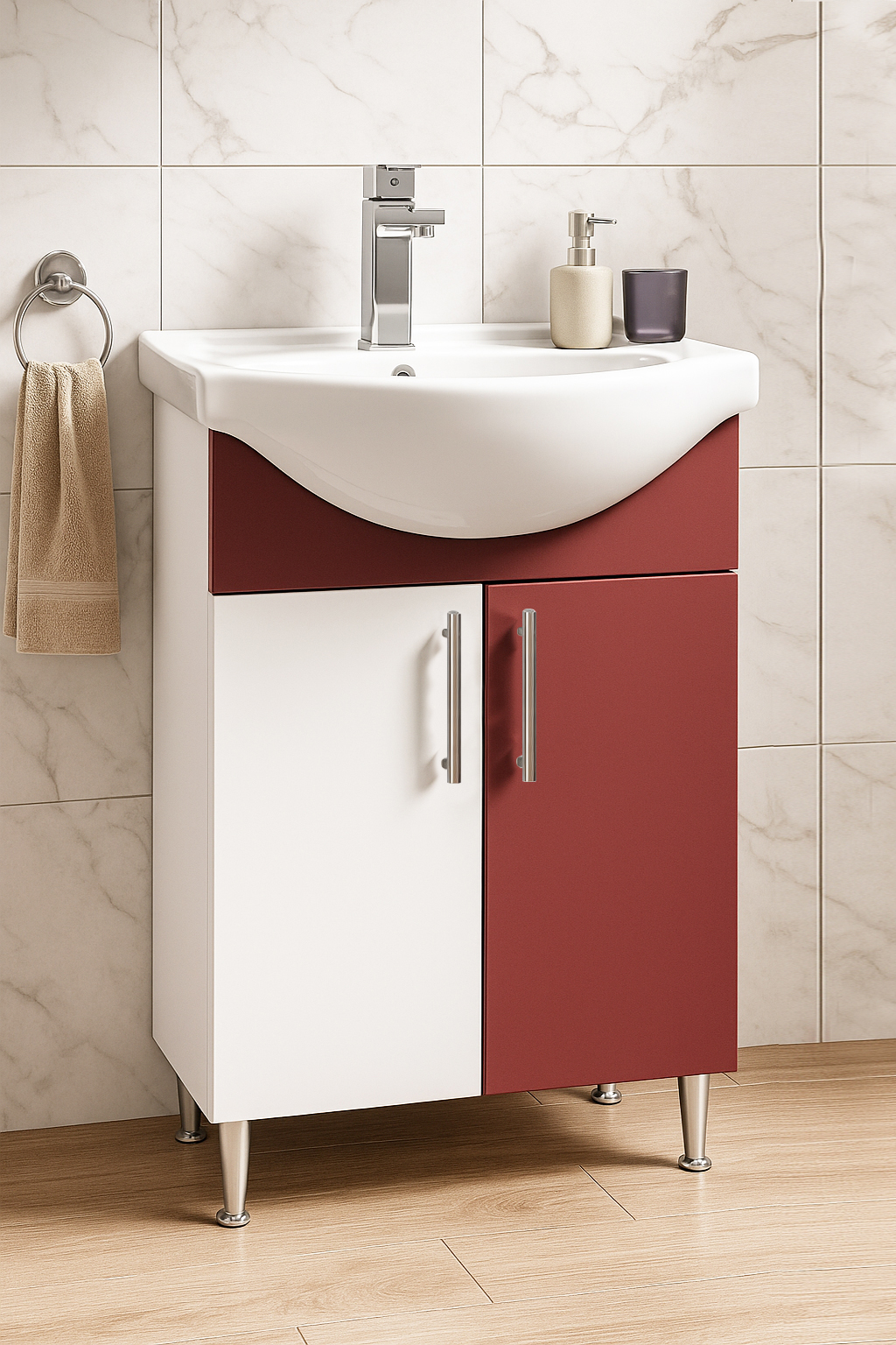 Mobilier Baie eco și lavoar, Seria 001, 55cm, Bordo