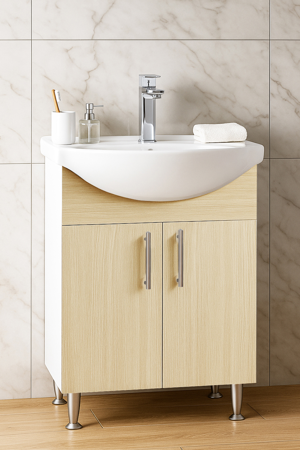 Mobilier Baie eco și lavoar, Seria 001, Cutie Carton, 55cm, Fag