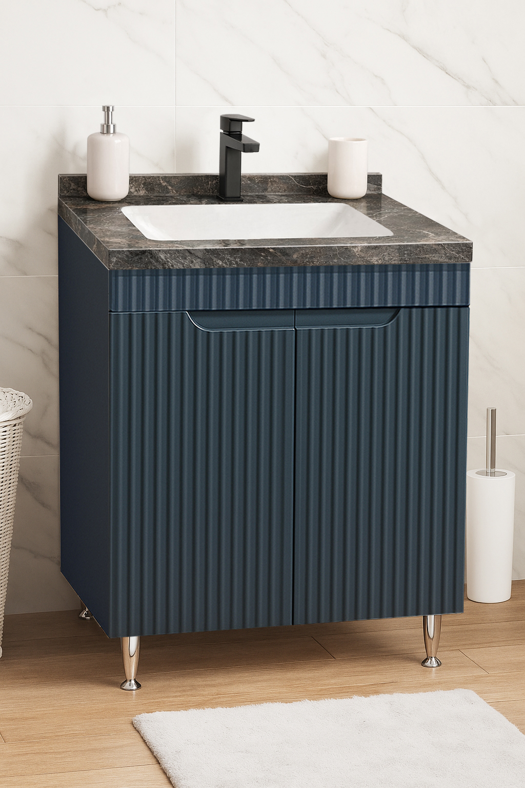 Mobilier Baie MDF și lavoar granit, Seria 833, 60cm, Antracit