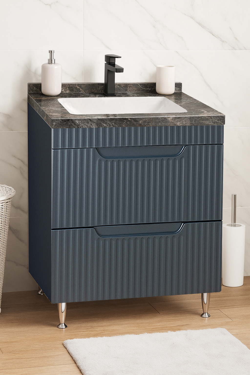 Mobilier Baie MDF și lavoar granit, Seria 833, cu Sertare, 60cm, Antracit