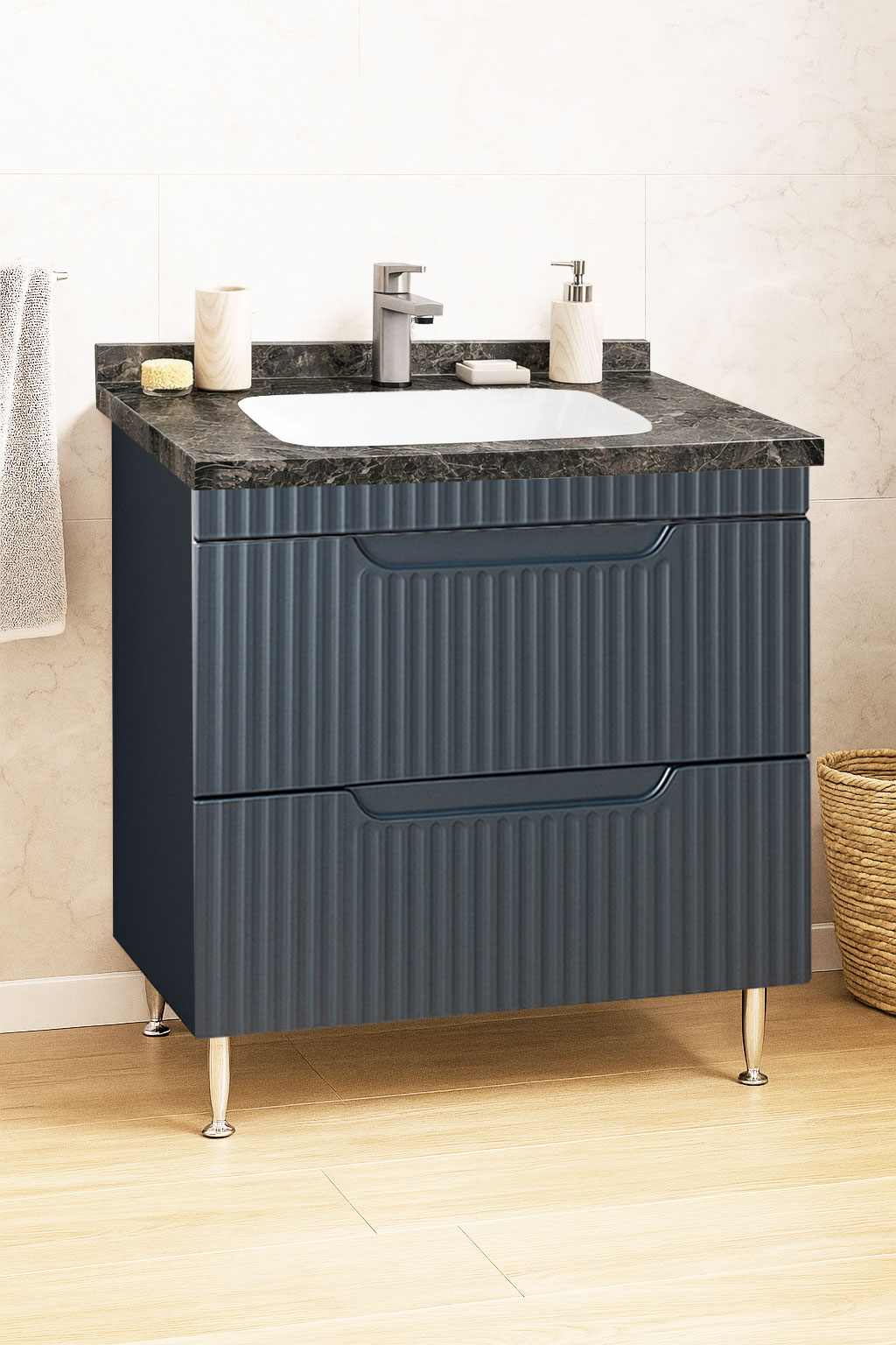 Mobilier Baie MDF și lavoar granit, Seria 833, cu Sertare, 80cm, Antracit