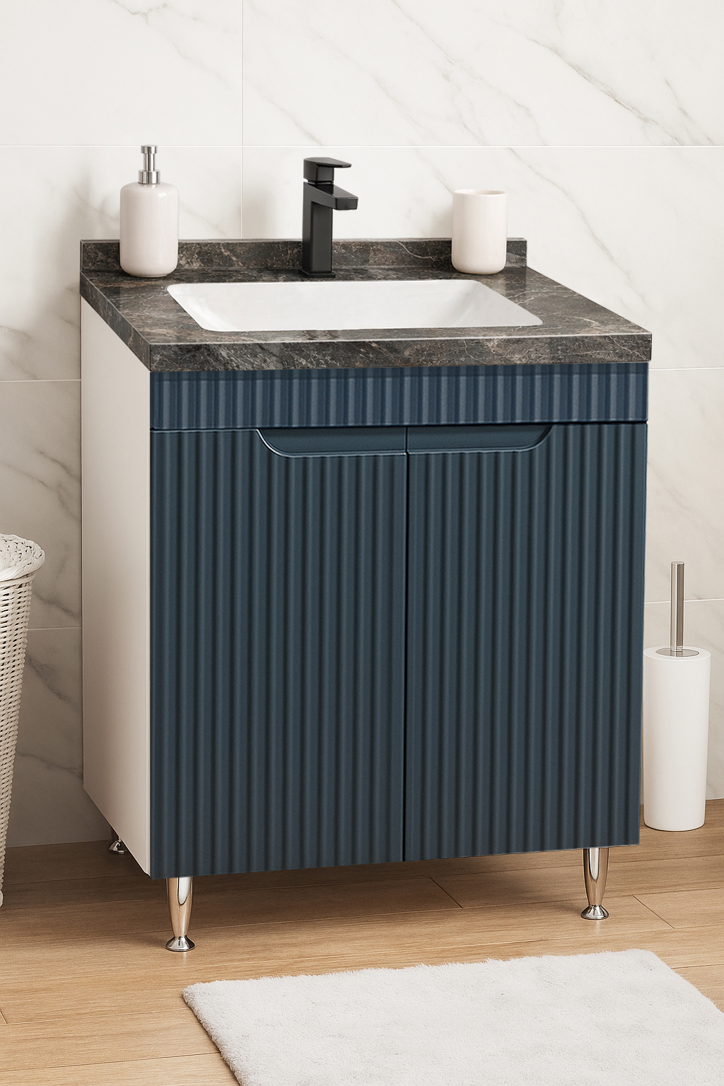 Mobilier Baie MDF kit și lavoar granit, Seria 833, 60cm, Antracit