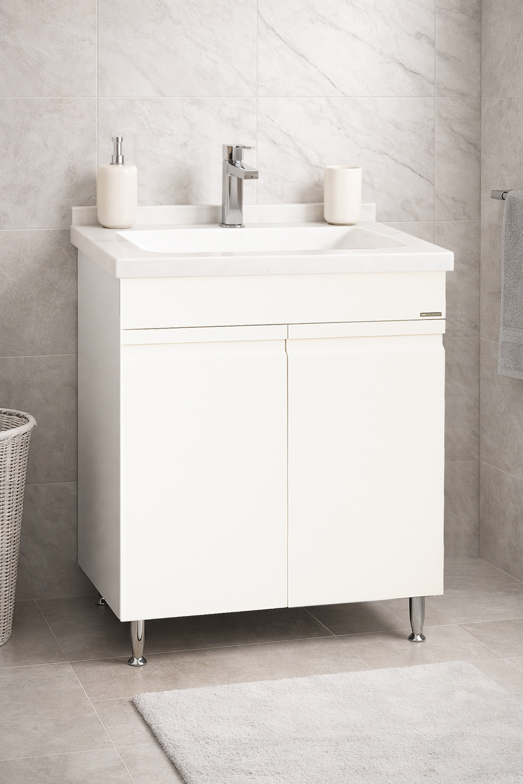 Mobilier Baie MDF și lavoar Dubai, Seria 886, 60cm, Alb