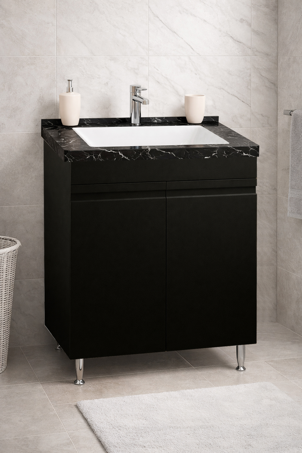 Mobilier Baie MDF și lavoar Dubai, Seria 886, 60cm, Negru