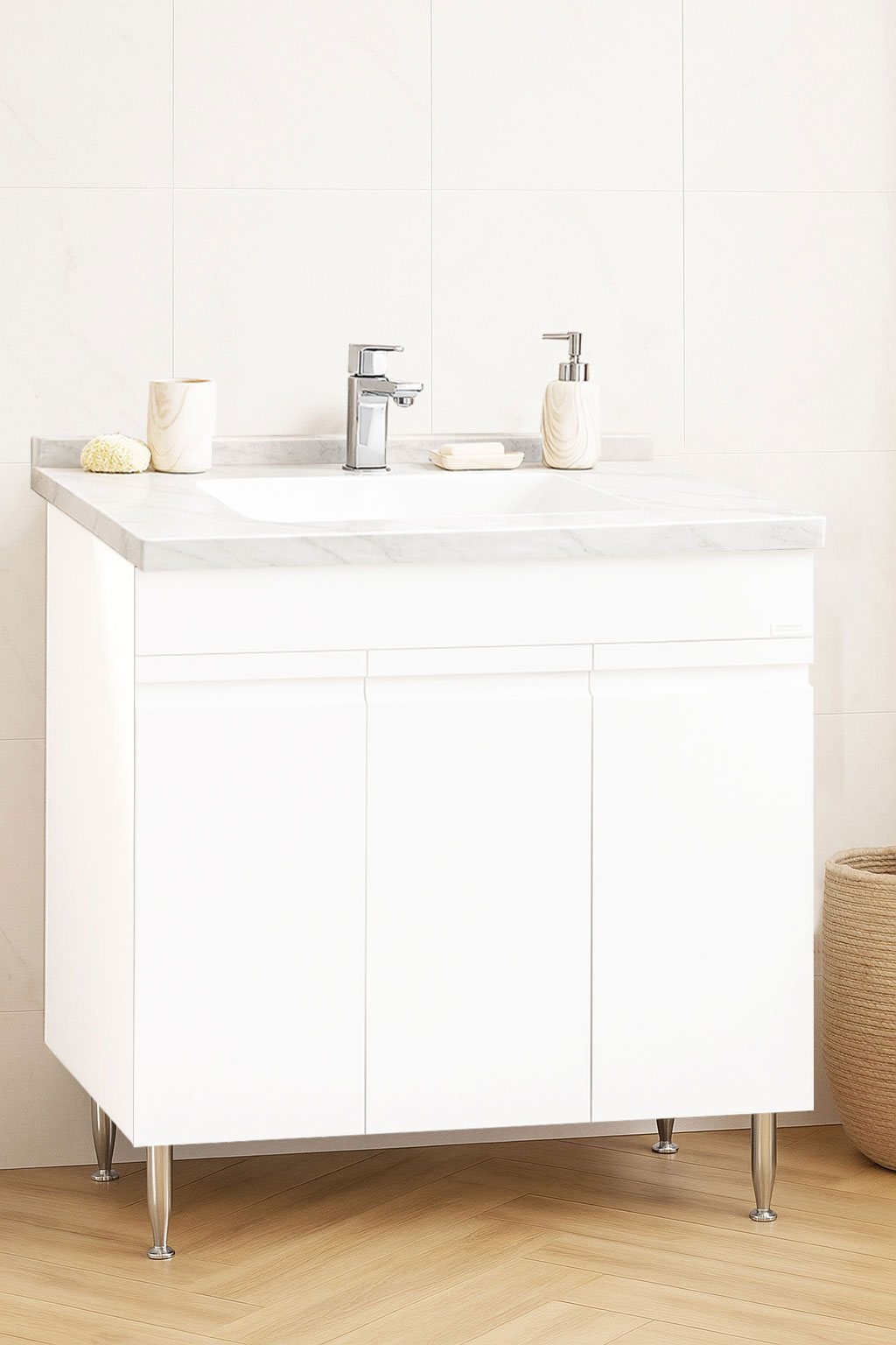 Mobilier Baie MDF și lavoar Dubai, Seria 886, 80cm, Alb