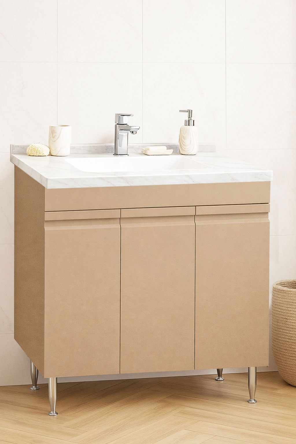 Mobilier Baie MDF și lavoar Dubai, Seria 886, 80cm, Cappuccino