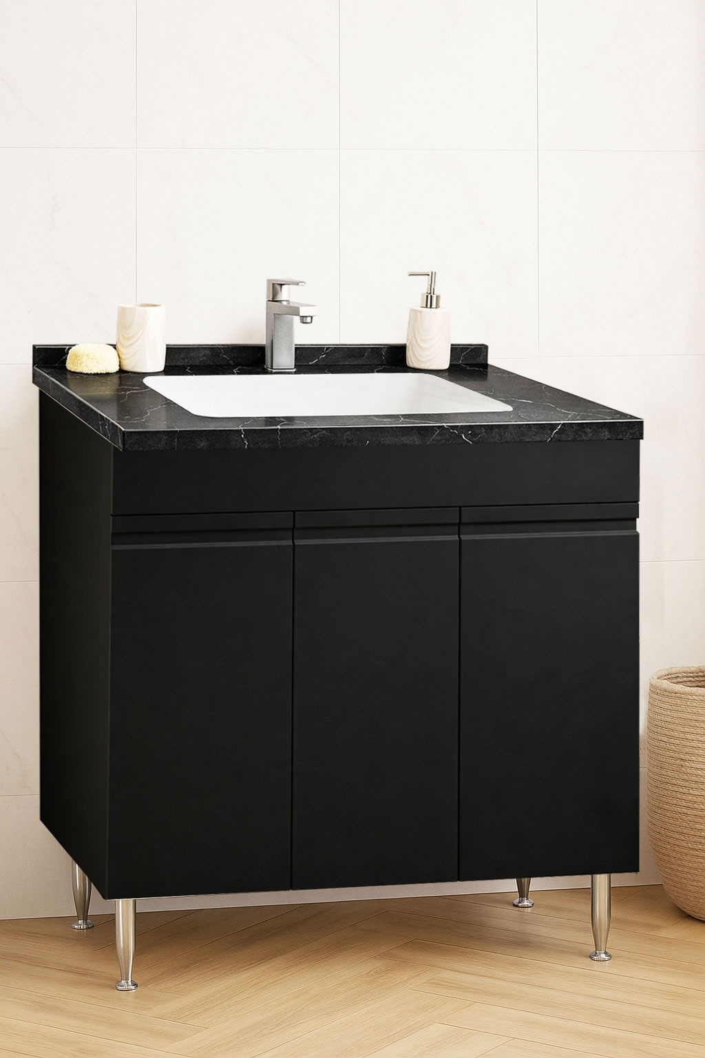 Mobilier Baie MDF și lavoar Dubai, Seria 886, 80cm, Negru