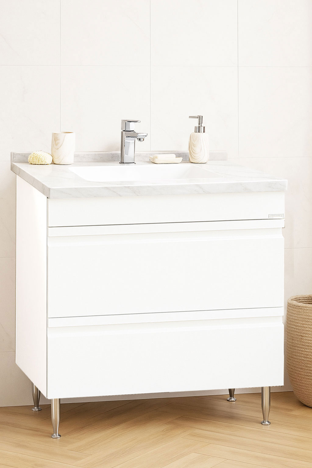 Mobilier Baie MDF și lavoar Dubai, Seria 886, Sertare, 80cm, Alb