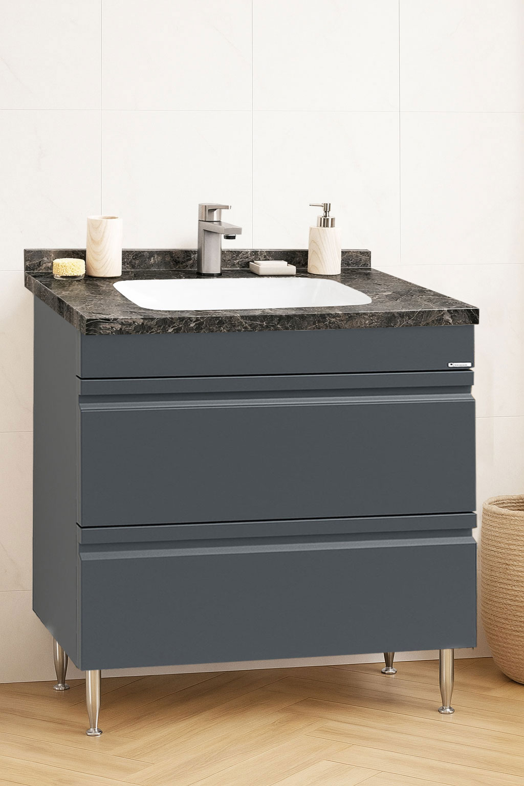 Mobilier Baie MDF și lavoar Dubai, Seria 886, Sertare, 80cm, Antracit