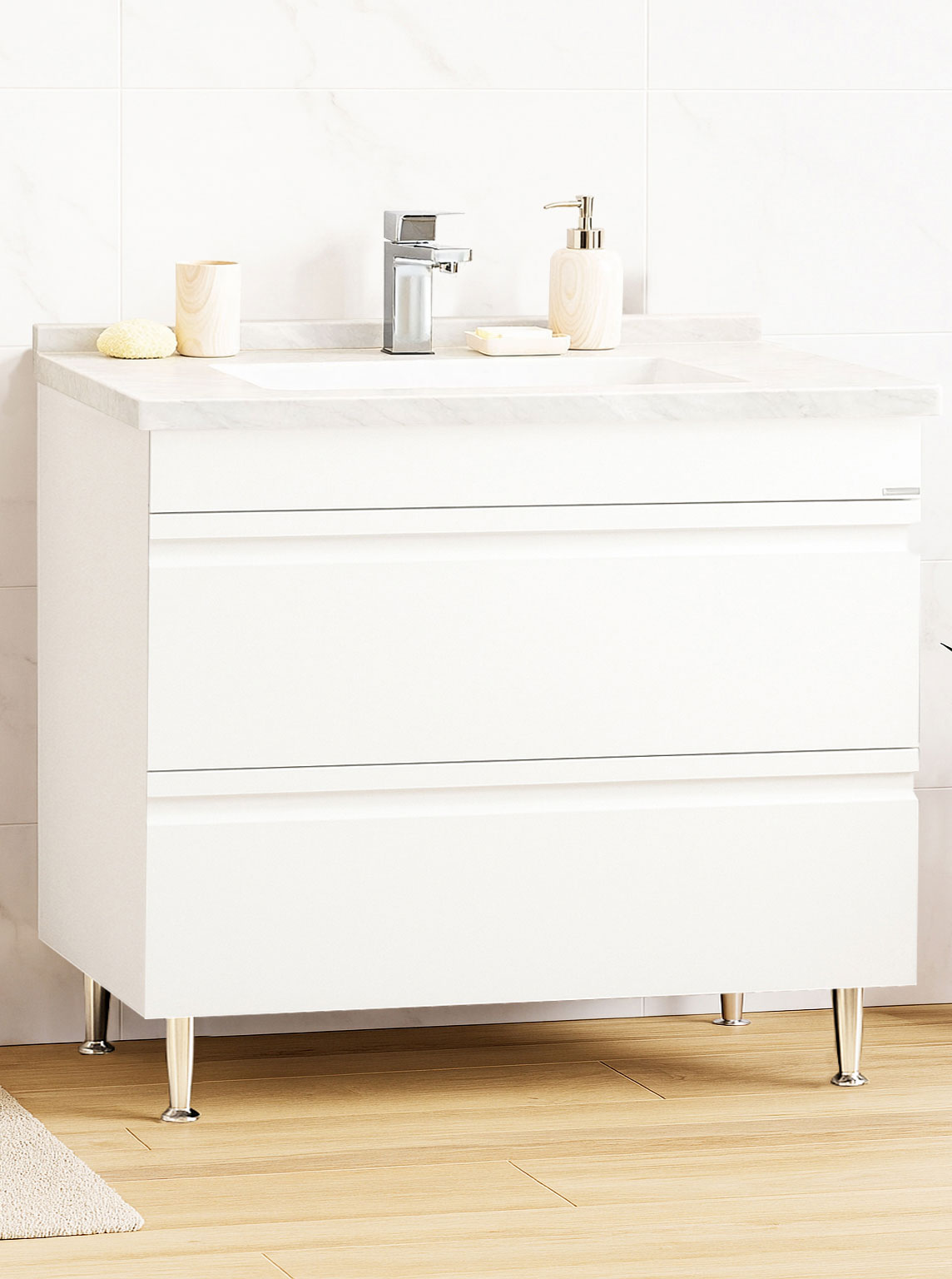 Mobilier Baie MDF și lavoar Dubai, Seria 886, Sertare, 100cm, Alb