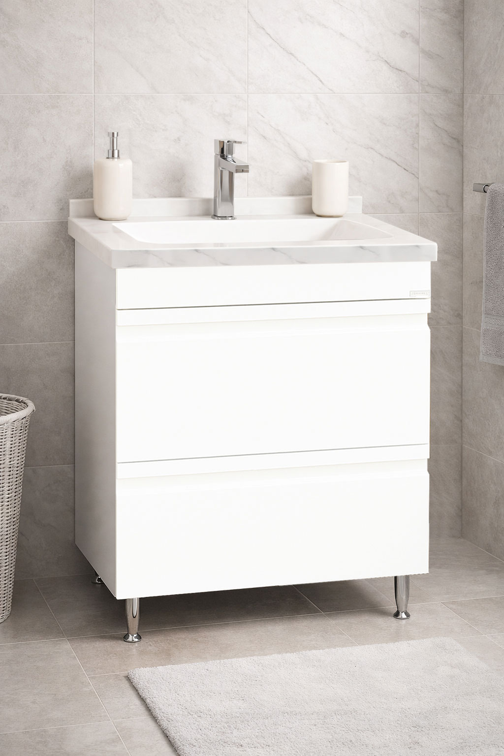 Mobilier Baie MDF și lavoar Dubai, Seria 886, Sertare, 60cm, Alb