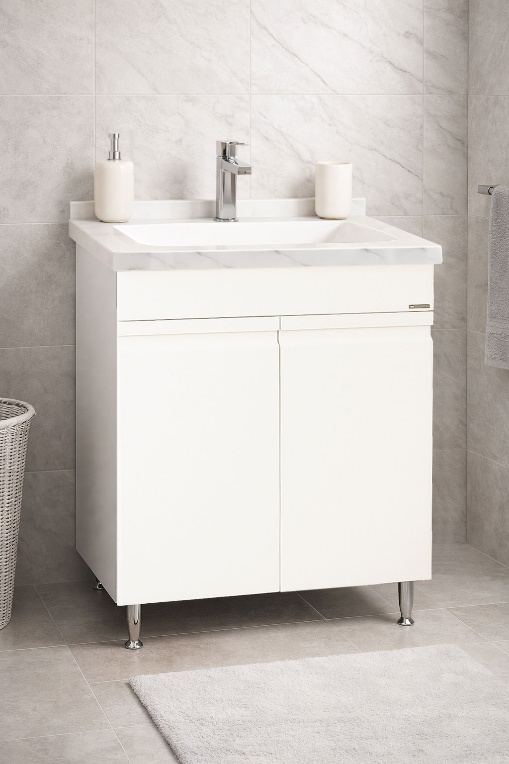 Mobilier Baie MDF și lavoar Dubai, Seria 886, 60cm, Alb