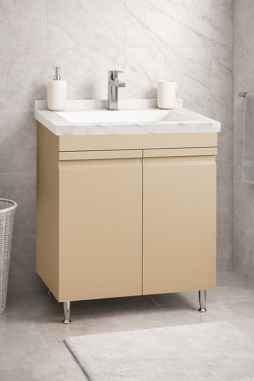 Mobilier Baie MDF și lavoar Dubai, Seria 886, 60cm, Cappuccino