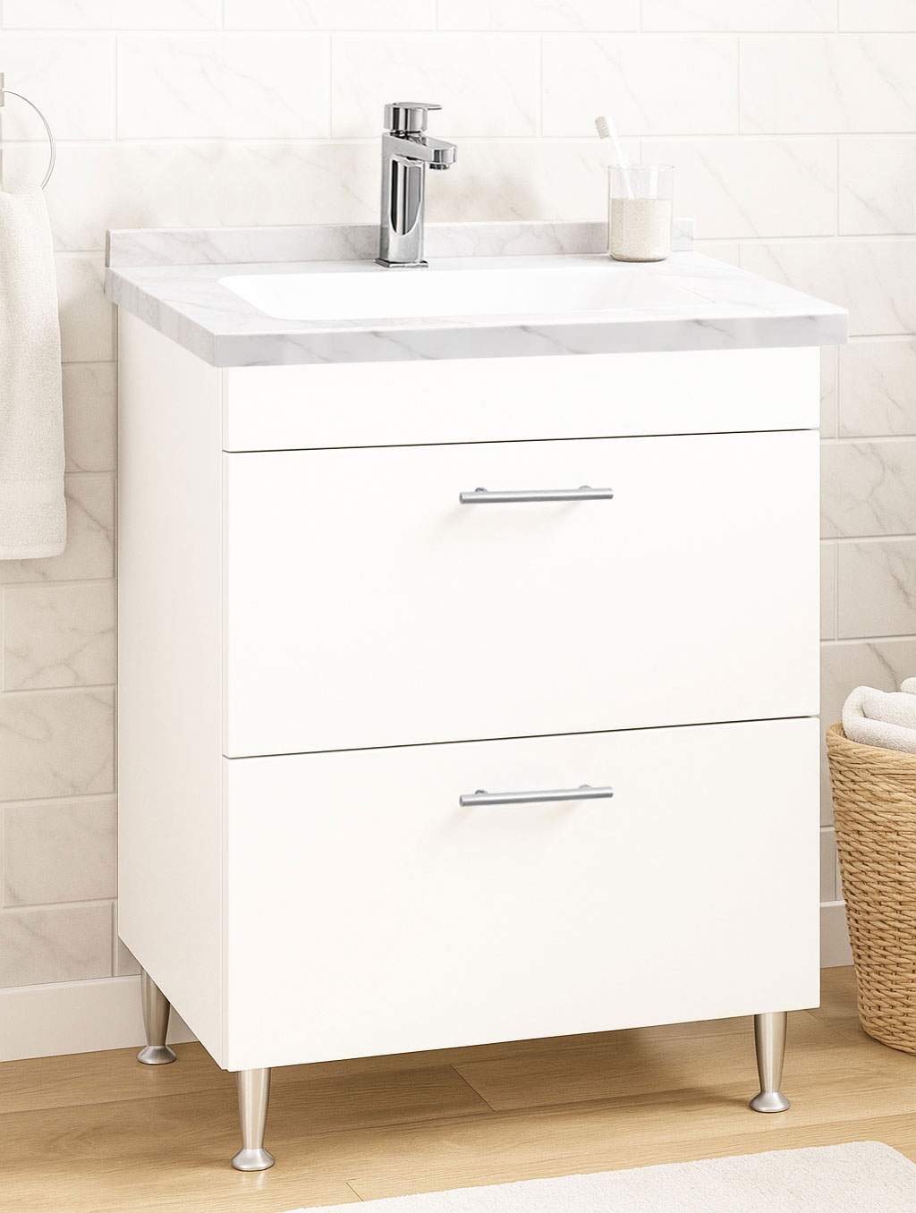 Mobilier Baie kit și lavoar Dubai, Seria 867, cu Sertare, 60cm, Alb