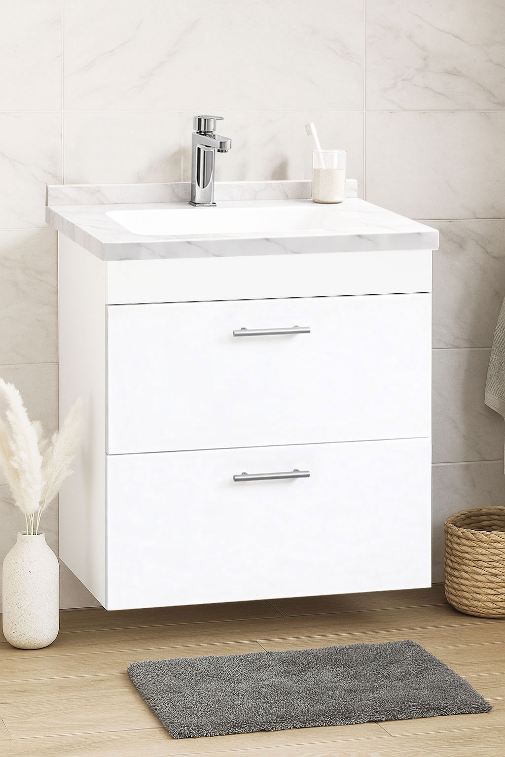 Mobilier Baie kit și lavoar Dubai, Seria 867, Suspendat cu Sertare, 60cm, Alb