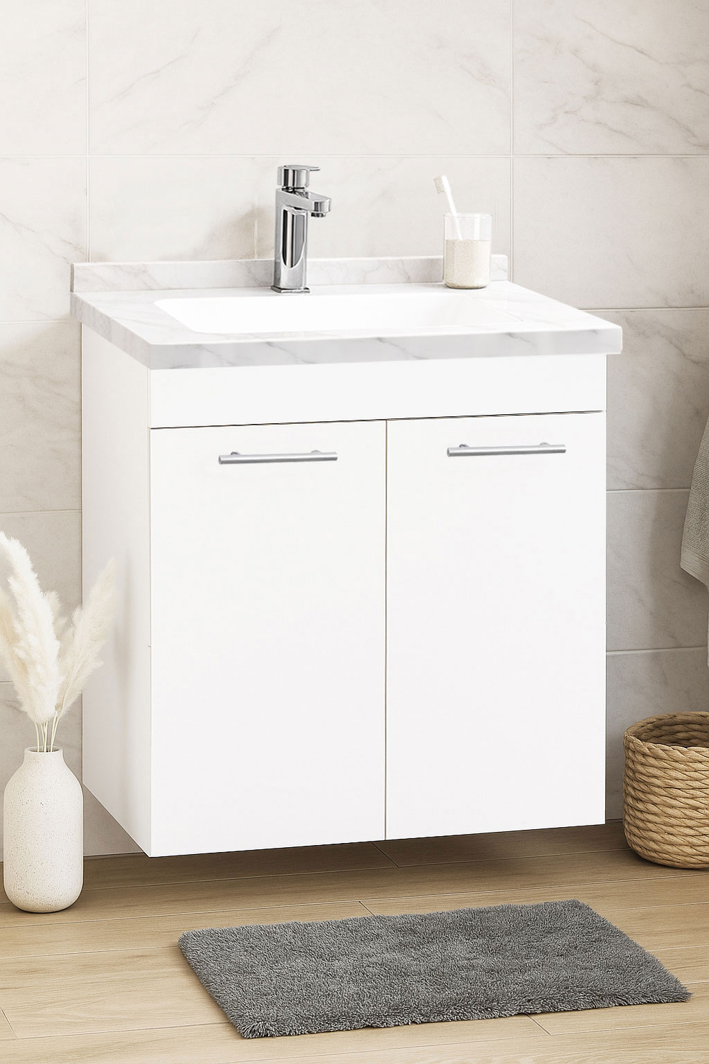 Mobilier Baie și lavoar Dubai, Seria 867, Suspendat, 2 uși, 60cm, Alb