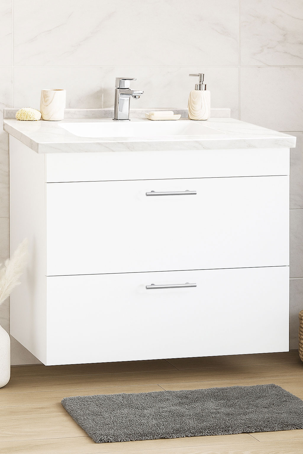 Mobilier Baie kit și lavoar Dubai, Seria 867, Suspendat cu Sertare, 80cm, Alb