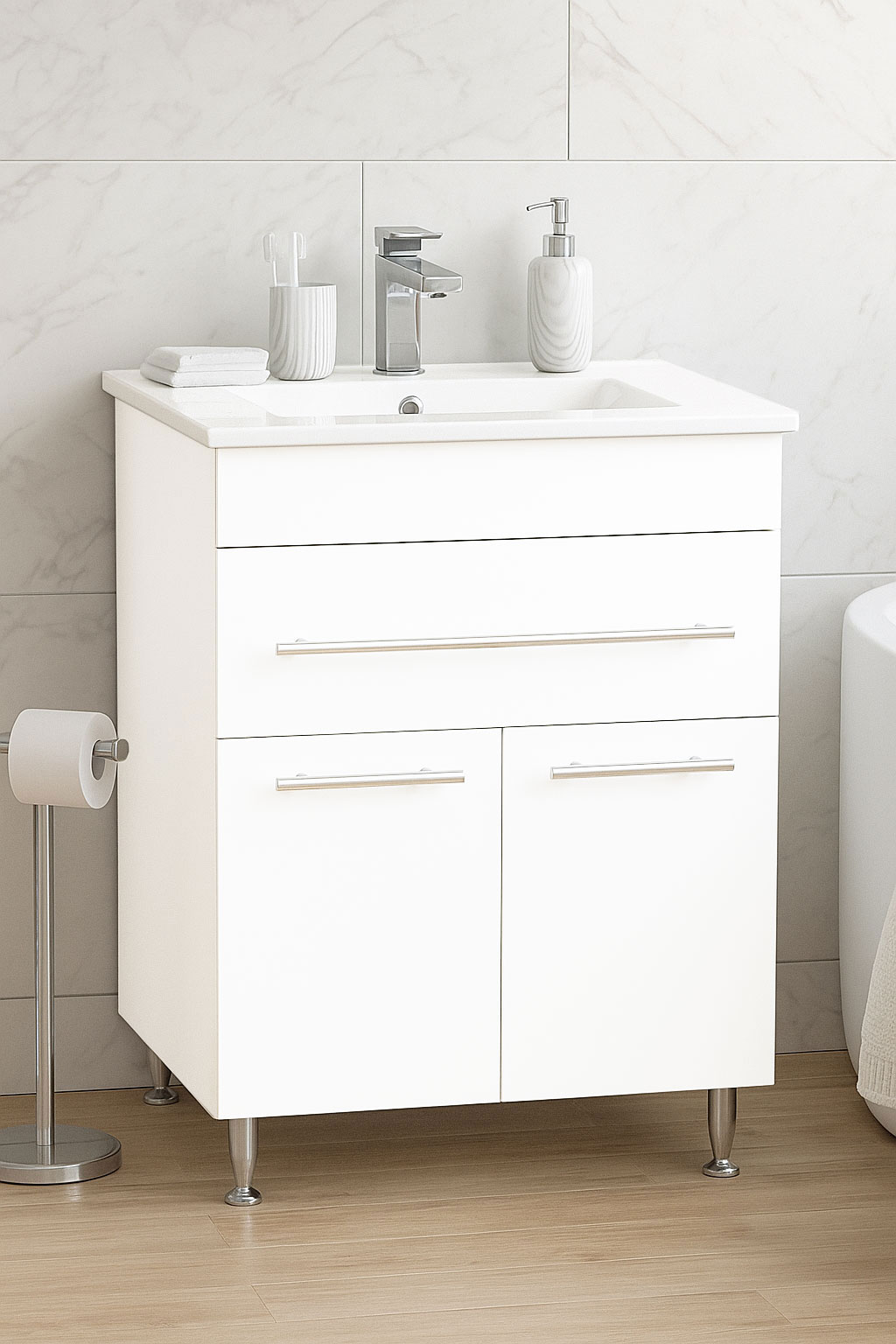 Mobilier Baie MDF și lavoar, Seria 065, 60cm, Alb