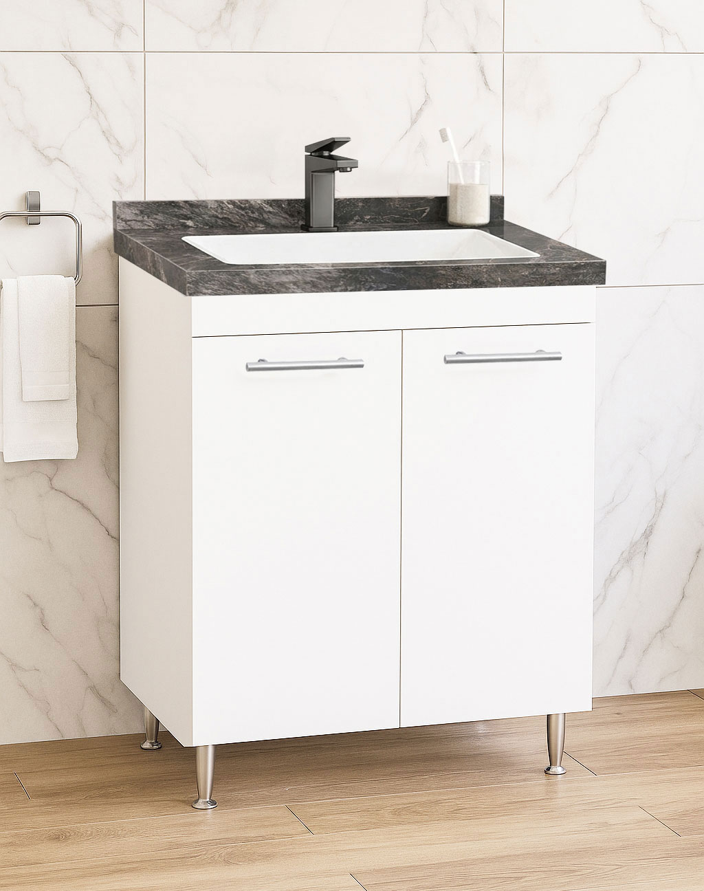 Mobilier Baie kit și lavoar Dubai antracit, Seria 867, 60cm, Alb