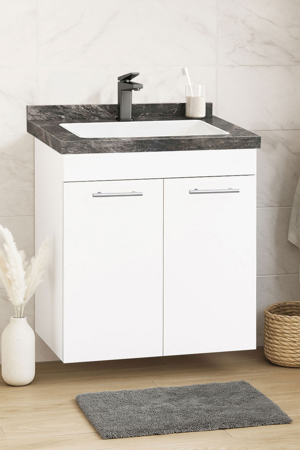 Mobilier Baie și lavoar Dubai antracit, Seria 867, Suspendat, 2 uși, 60cm, Alb