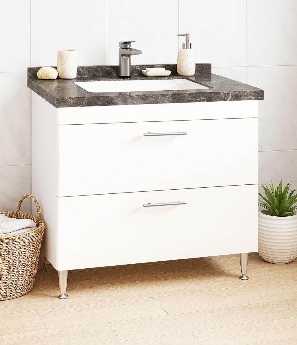 Mobilier Baie kit și lavoar Dubai antracit, Seria 867, cu Sertare, 80cm, Alb