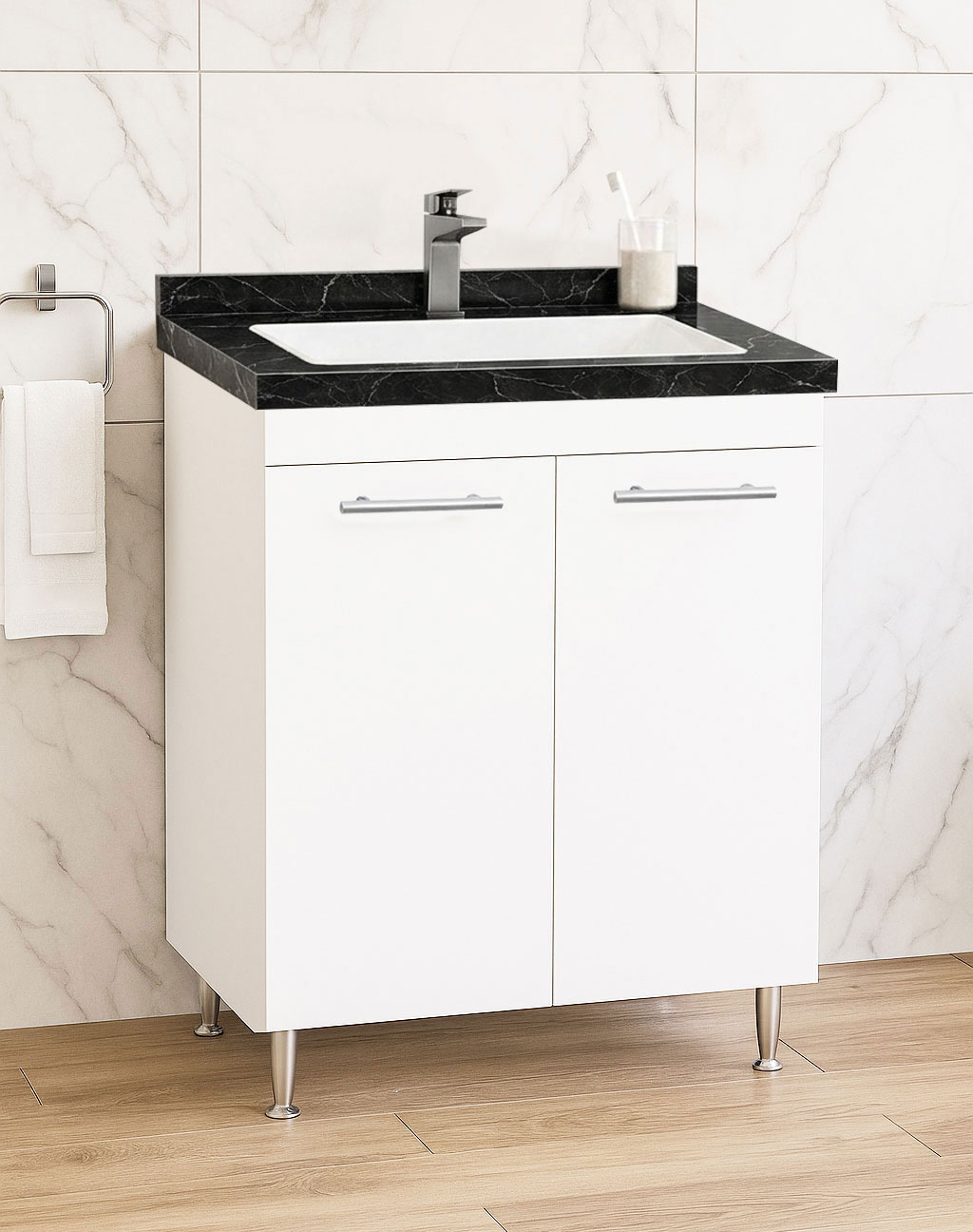 Mobilier Baie kit și lavoar Dubai negru, Seria 867, 60cm, Alb