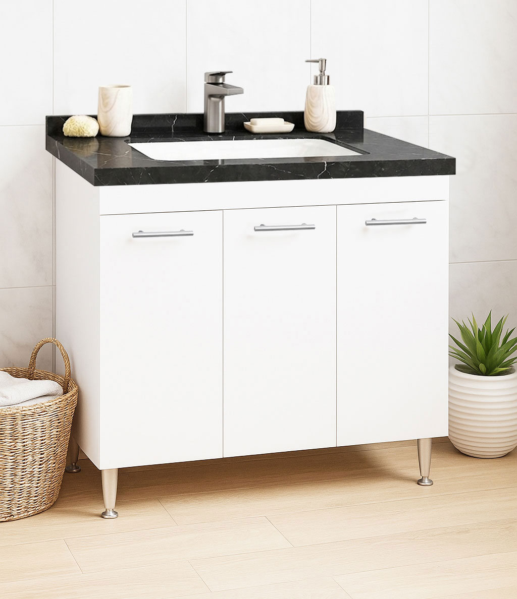 Mobilier Baie kit și lavoar Dubai negru, Seria 867, 80cm, Alb