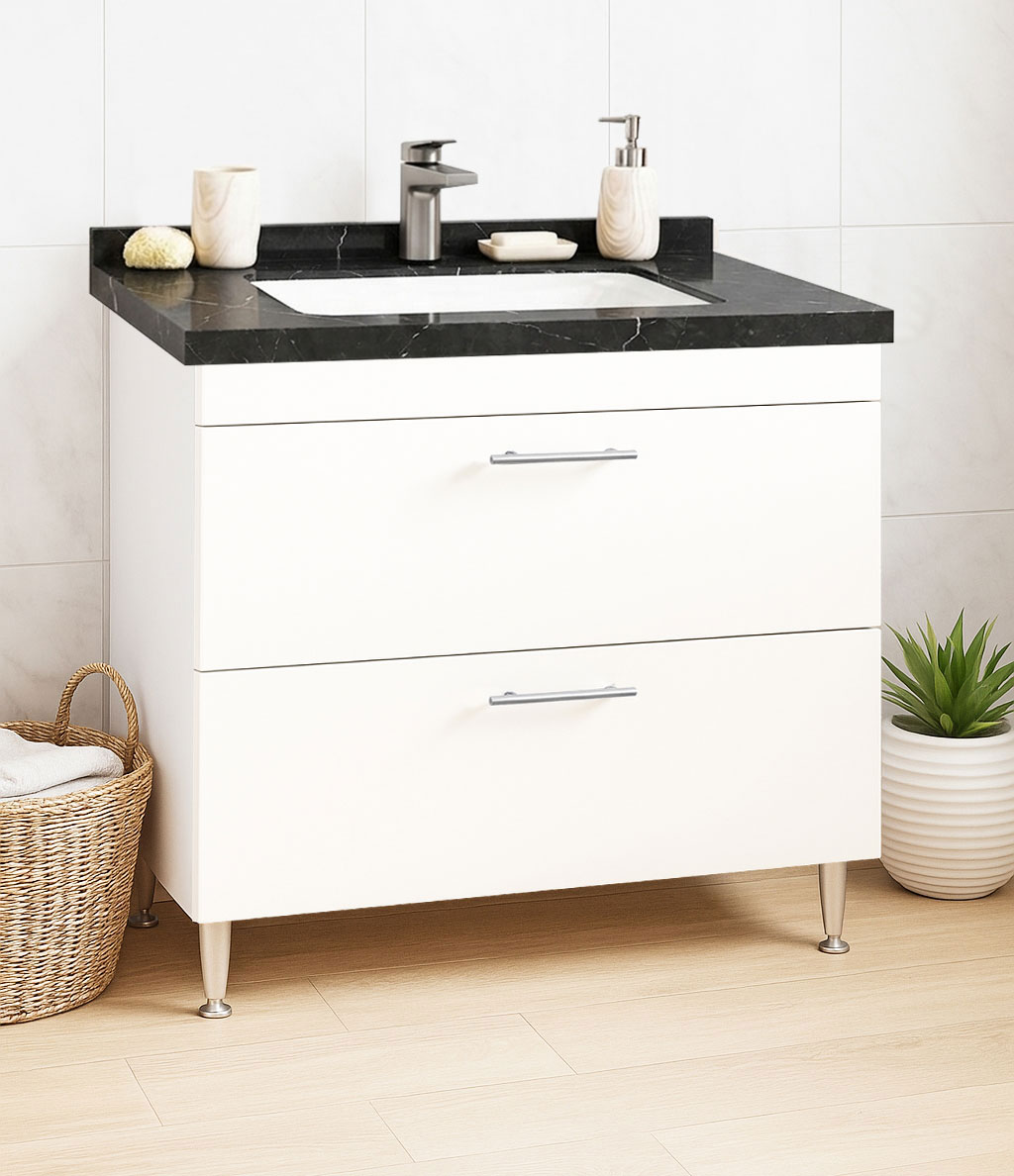 Mobilier Baie kit și lavoar Dubai negru, Seria 867, cu Sertare, 80cm, Alb