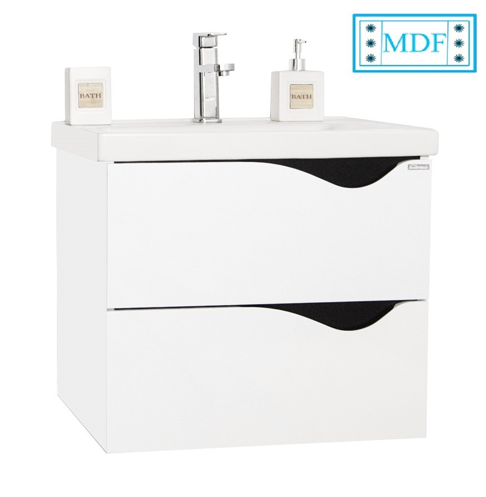 Mobilier Baie MDF Kit și lavoar, Seria 797, Suspendat, Sertare, 70cm, Alb