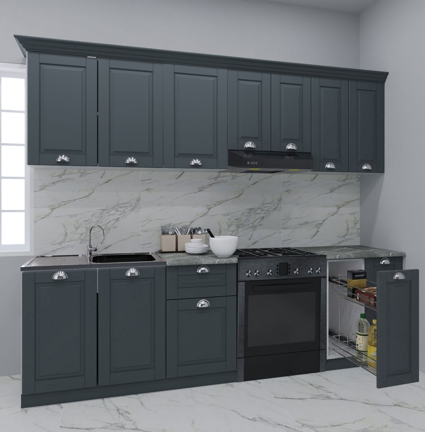 Mobilier bucătărie MDF Set, Square, Corp Jolly, 240cm, Antracit